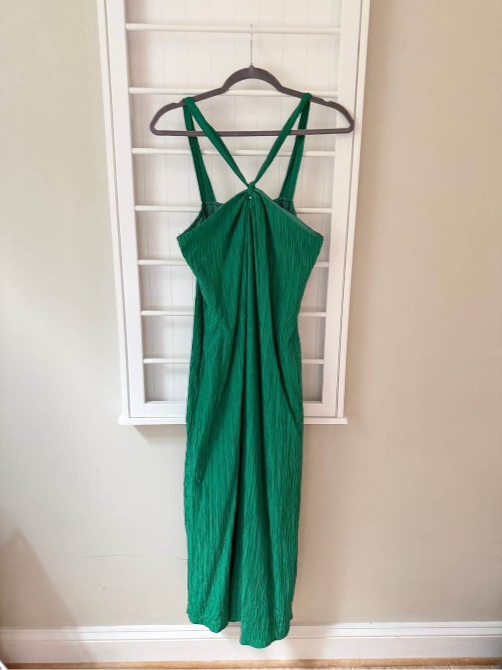 PrettyGarden Green Textured Maxi Dress Medium Strappy Knot Back